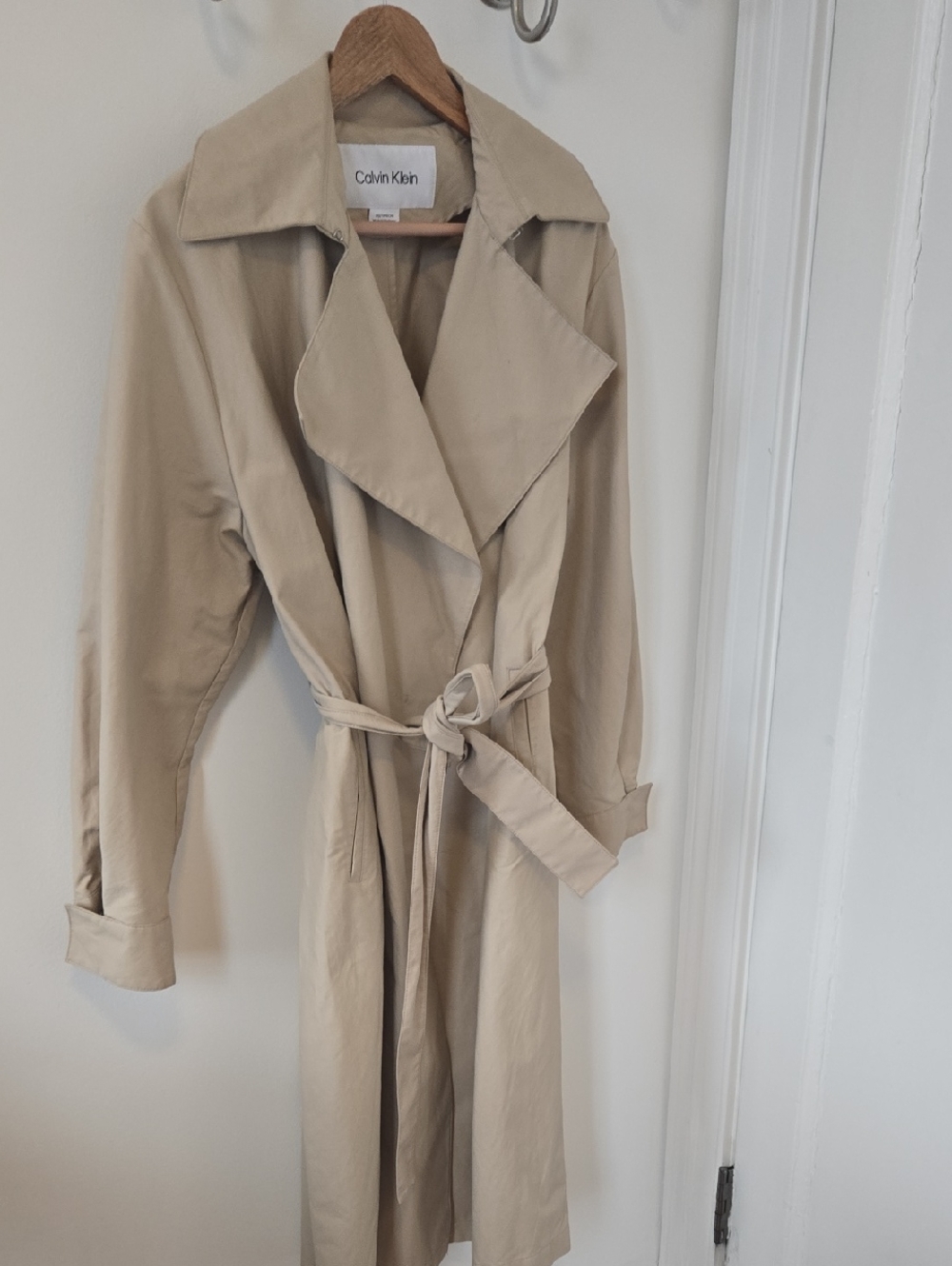 Calvin Klein Tan Trench Coat with Self-Tie Belt Oversize